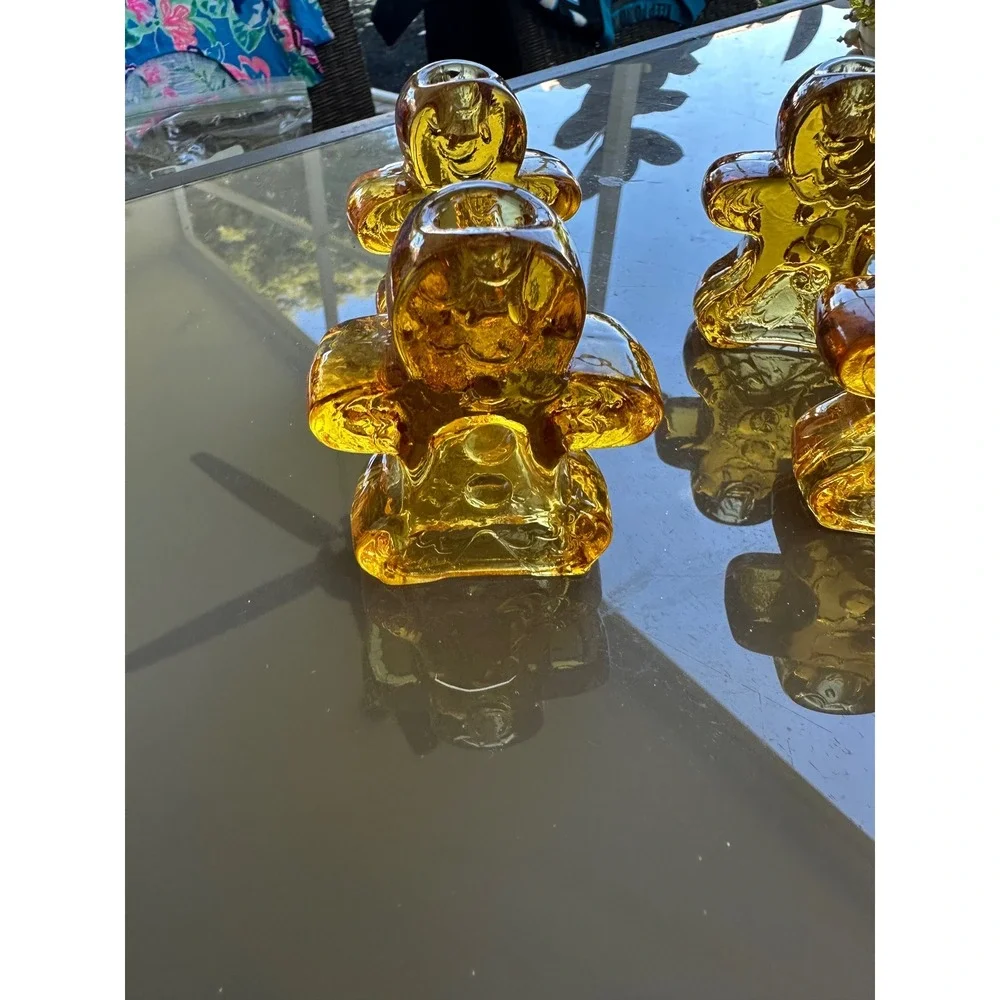 Set of 4 ‎ William Sonoma Amber Glass Gingerbread Man Candle Holders Christmas